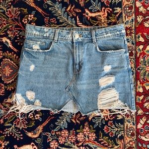 Zara Destroyed Denim Raw Hem Mini